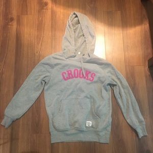 Gray hoodie w/ pink crooks&castles logo